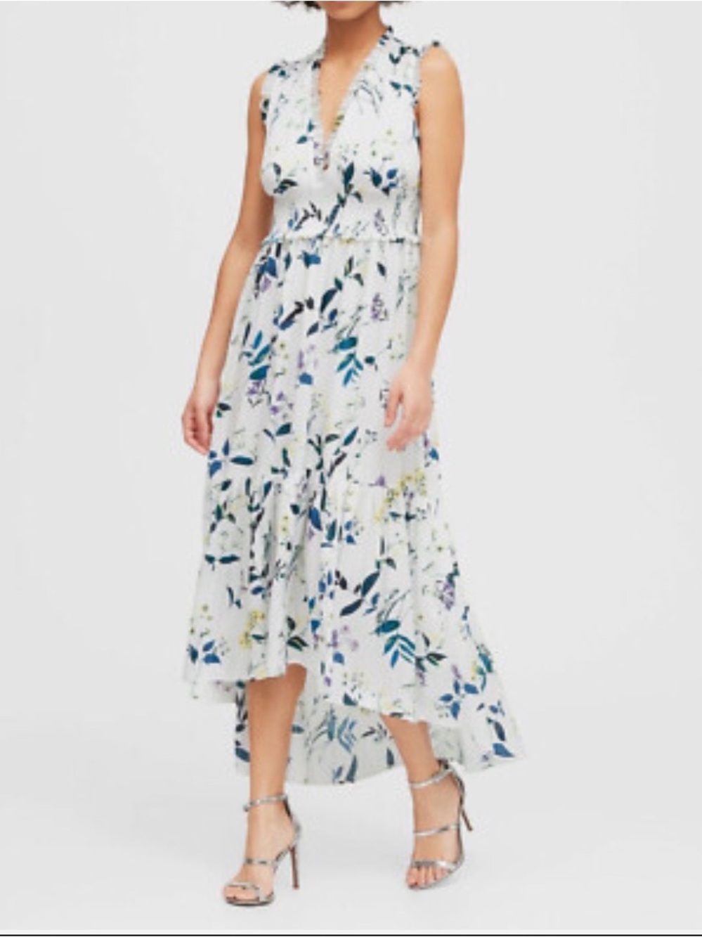 Banana Republic White Floral V-Neck High-Low Dress NWT